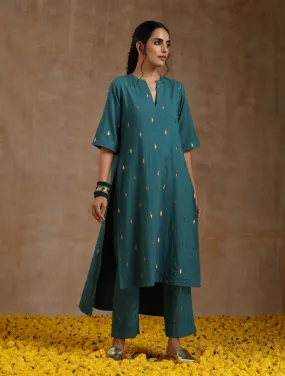 Deep Sea Gold Cotton Relaxed High-Low Kurta Set