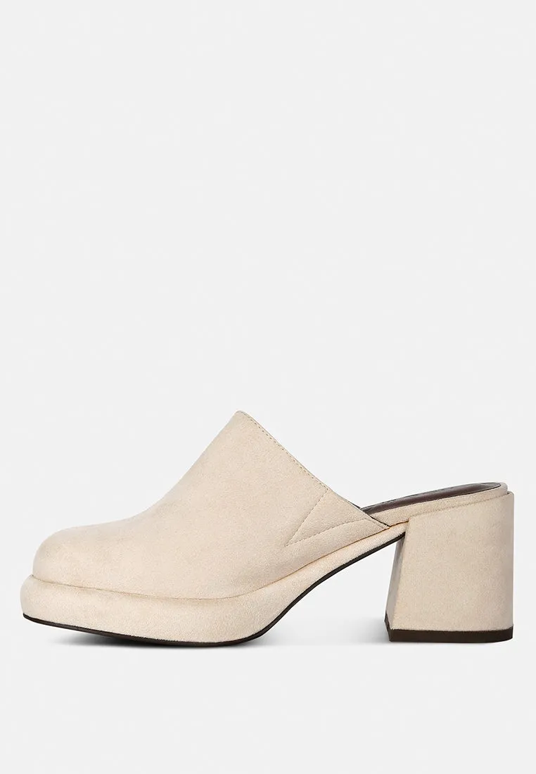 DELAUNAY Beige Suede Heeled Mule Sandals