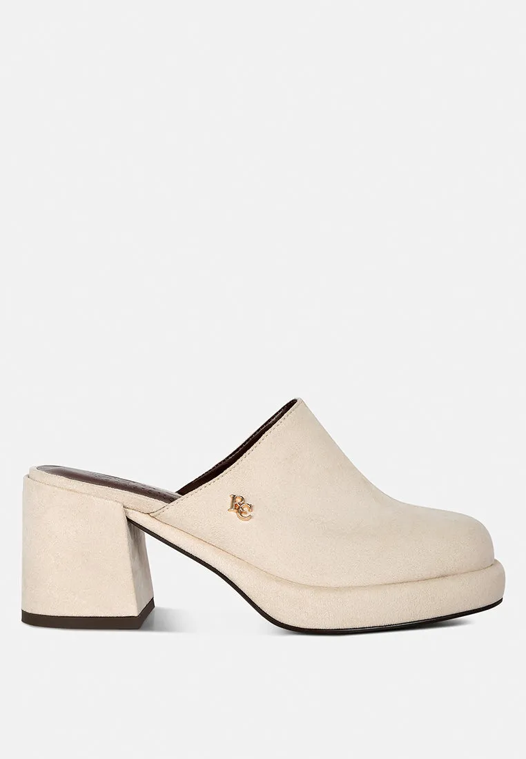 DELAUNAY Beige Suede Heeled Mule Sandals