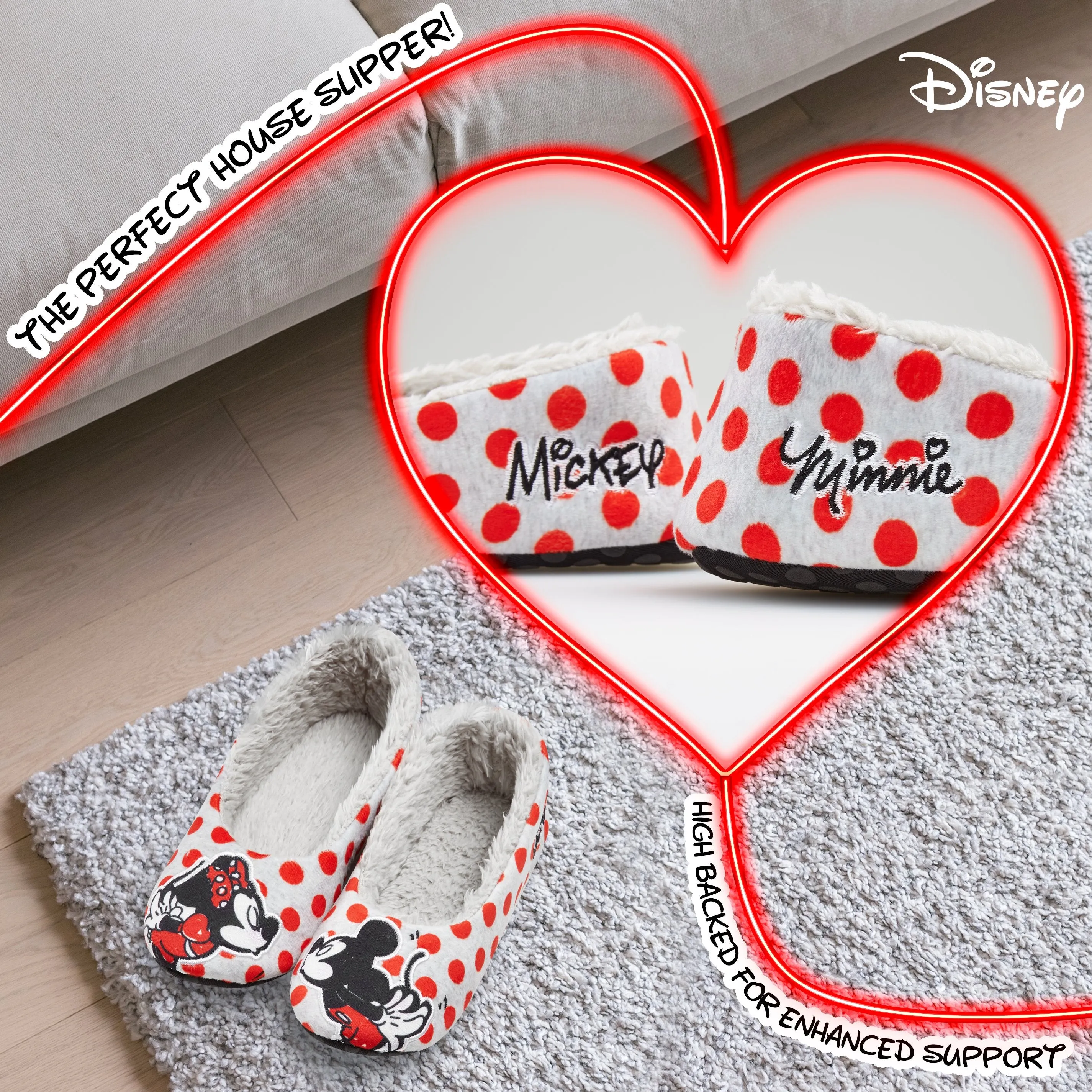 Disney Ladies Slippers, Minnie Mouse Womens Slippers, Anti-Slip Fluffy Slippers