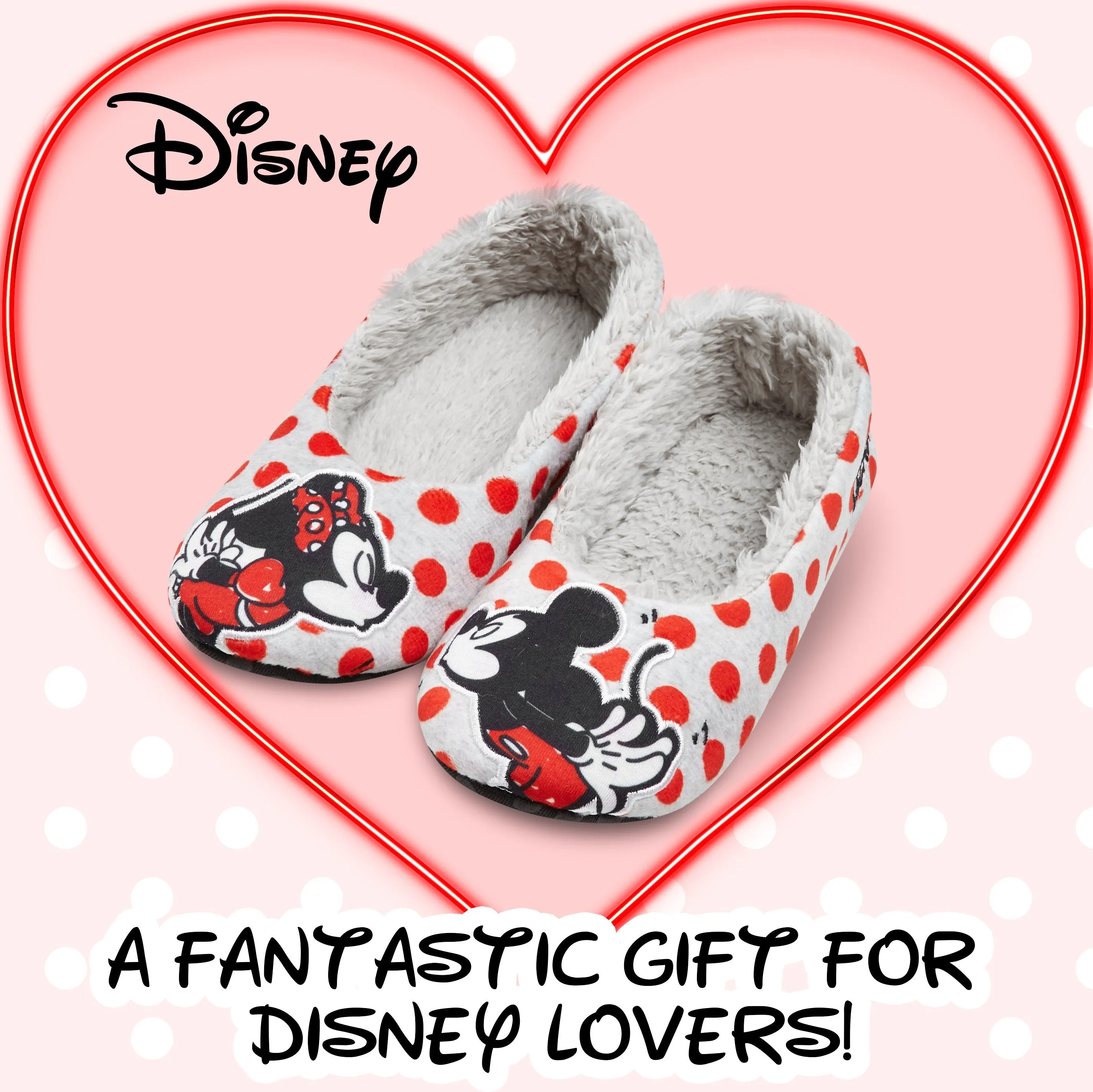 Disney Ladies Slippers, Minnie Mouse Womens Slippers, Anti-Slip Fluffy Slippers