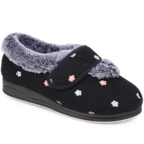 Extra-Wide Fit Faux-Fur Flower Slippers - LISBET / 324 143