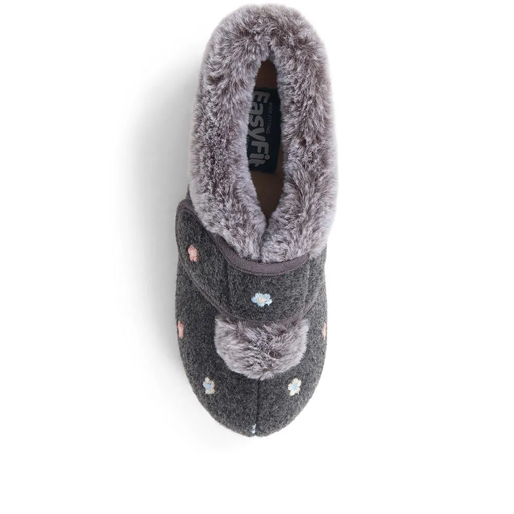 Extra-Wide Fit Faux-Fur Flower Slippers - LISBET / 324 143