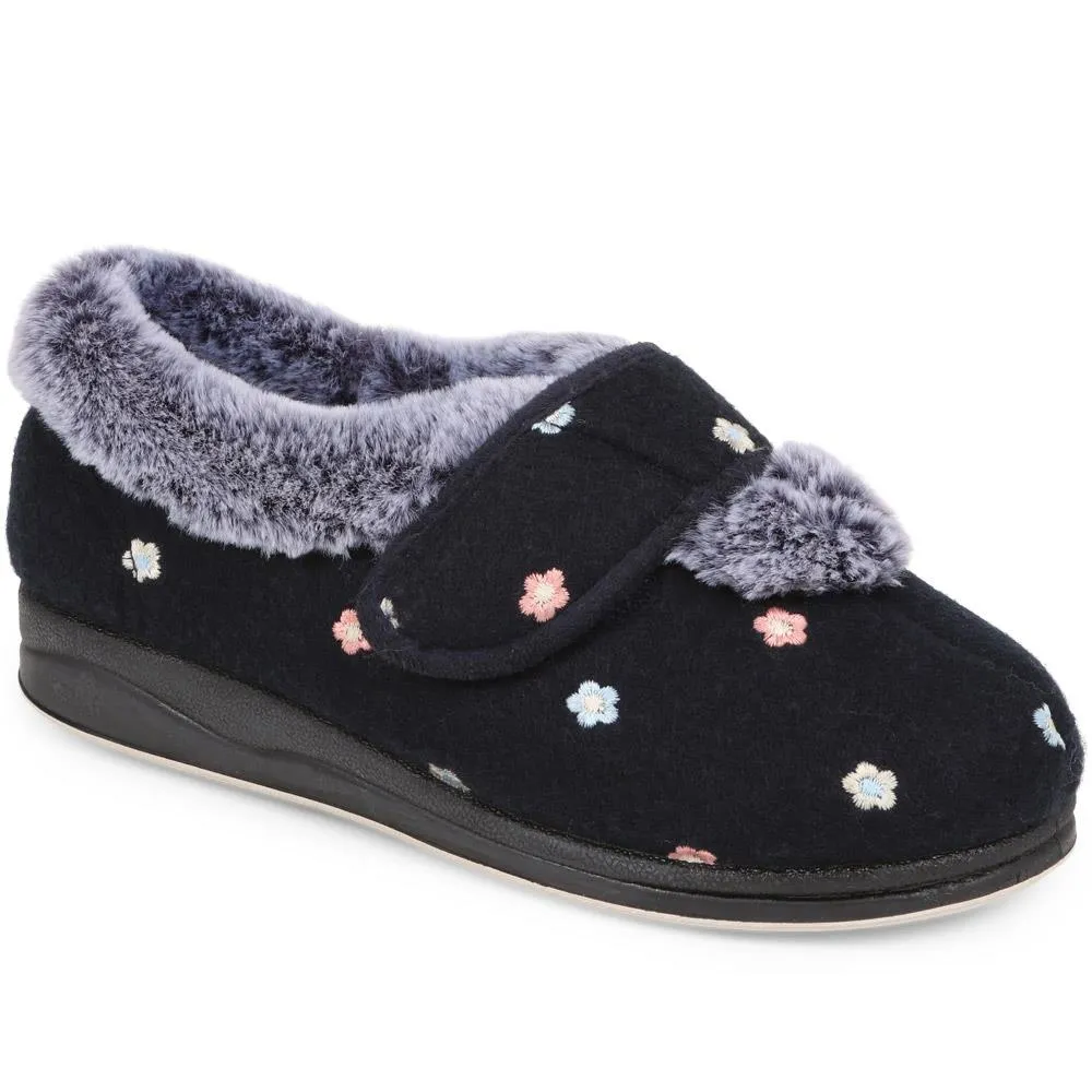 Extra-Wide Fit Faux-Fur Flower Slippers - LISBET / 324 143