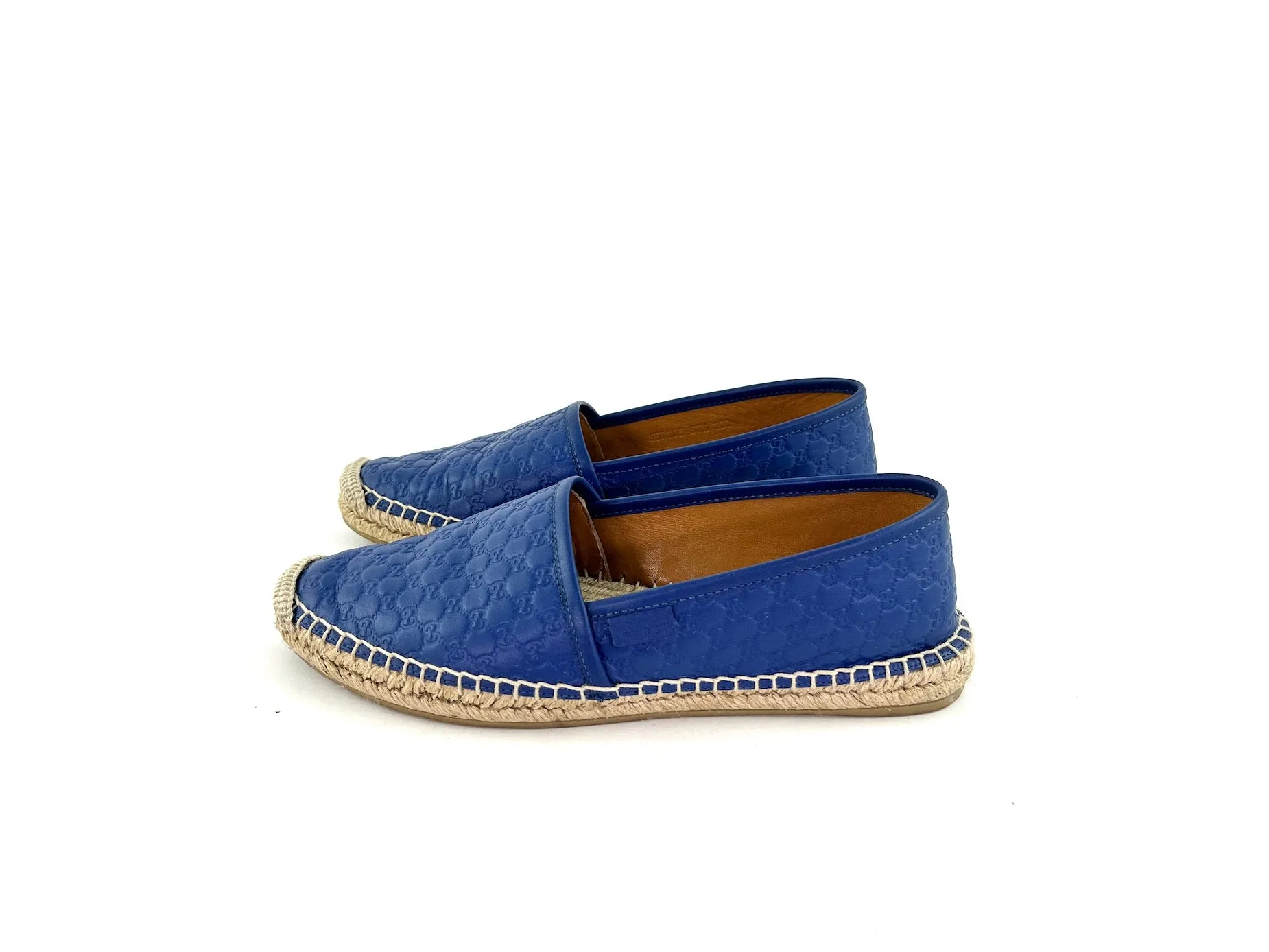 GUCCI Embossed Leather GG Microguccissima Espadrilles 37.5