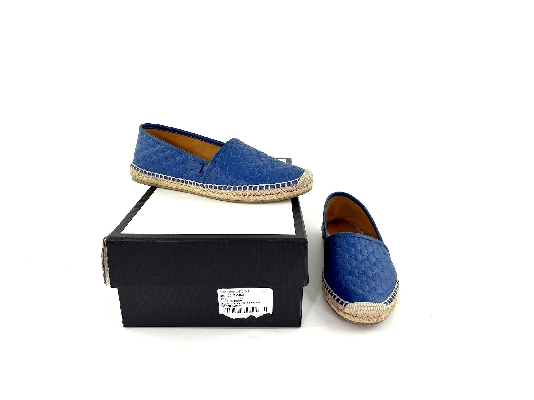 GUCCI Embossed Leather GG Microguccissima Espadrilles 37.5