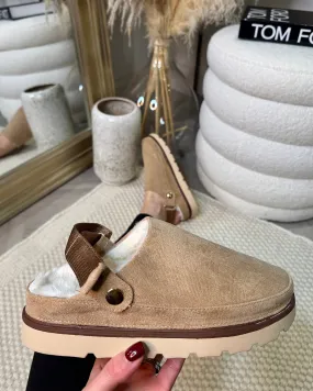 Hettie Suede Slip On Slipper Shoes - Taupe