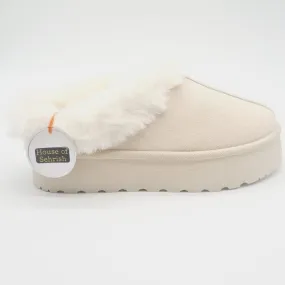H.O.S Beige Winter Indoors Outdoors Platform Fur Slippers