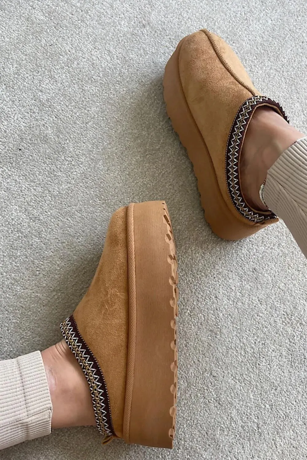 House Of Sehrish MX11H Chestnut Fluffy Platform Slippers Faux Fur Lined Ankle Boots