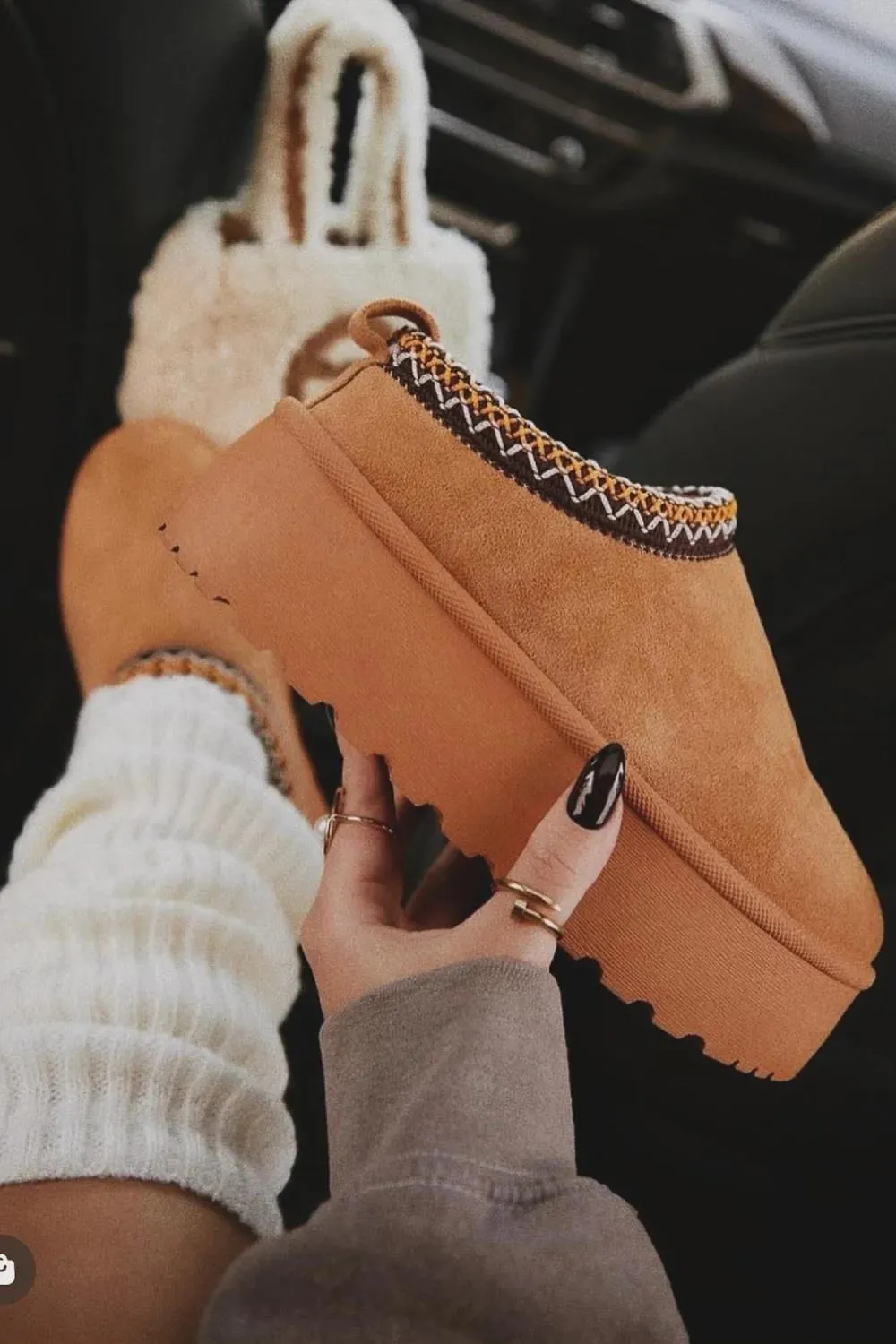 House Of Sehrish MX11H Chestnut Fluffy Platform Slippers Faux Fur Lined Ankle Boots
