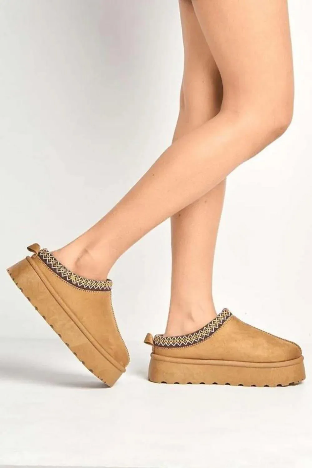 House Of Sehrish MX11H Chestnut Fluffy Platform Slippers Faux Fur Lined Ankle Boots