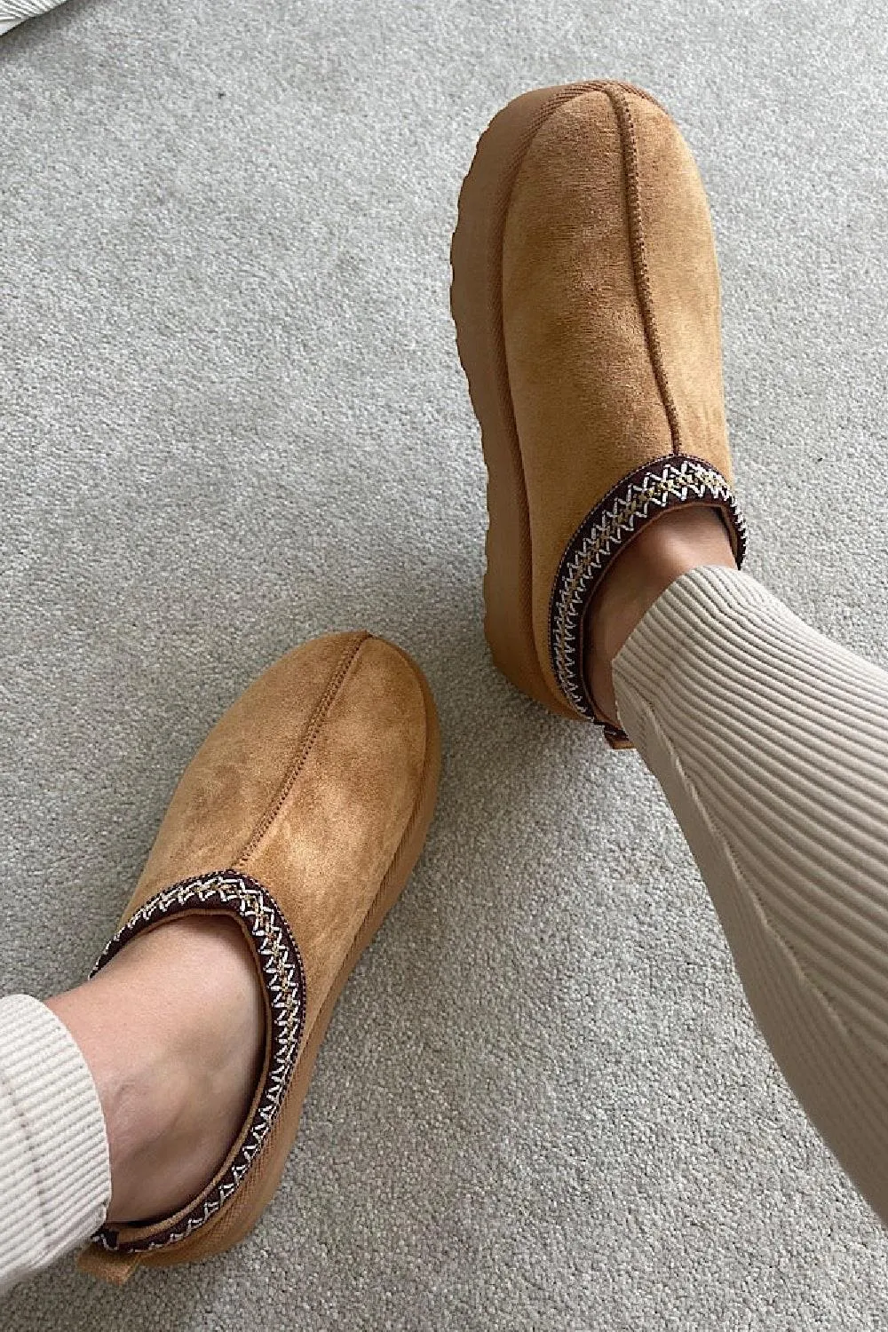 House Of Sehrish MX11H Chestnut Fluffy Platform Slippers Faux Fur Lined Ankle Boots