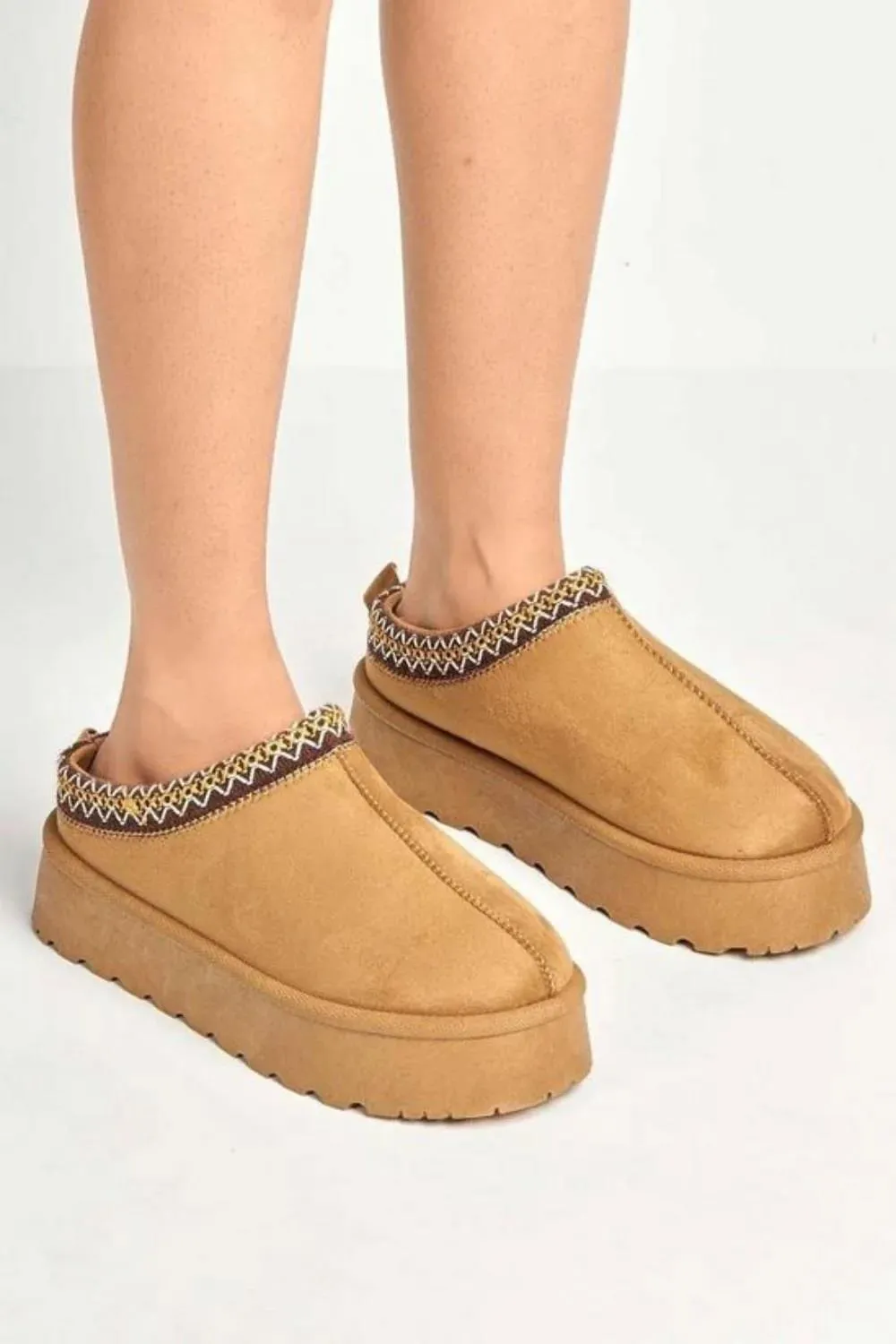 House Of Sehrish MX11H Chestnut Fluffy Platform Slippers Faux Fur Lined Ankle Boots