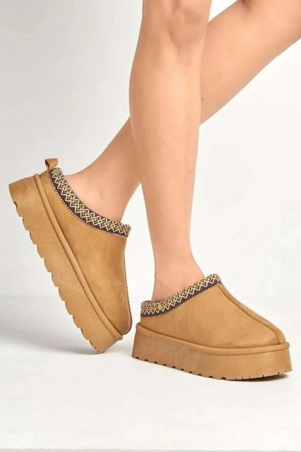 House Of Sehrish MX11H Chestnut Fluffy Platform Slippers Faux Fur Lined Ankle Boots