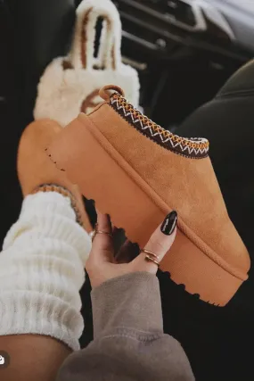 House Of Sehrish MX11H Chestnut Fluffy Platform Slippers Faux Fur Lined Ankle Boots