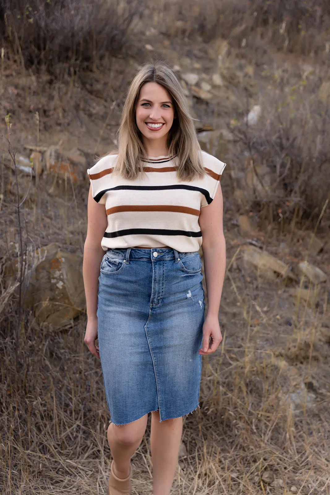 Lauren Short Sleeved Striped Knit Top
