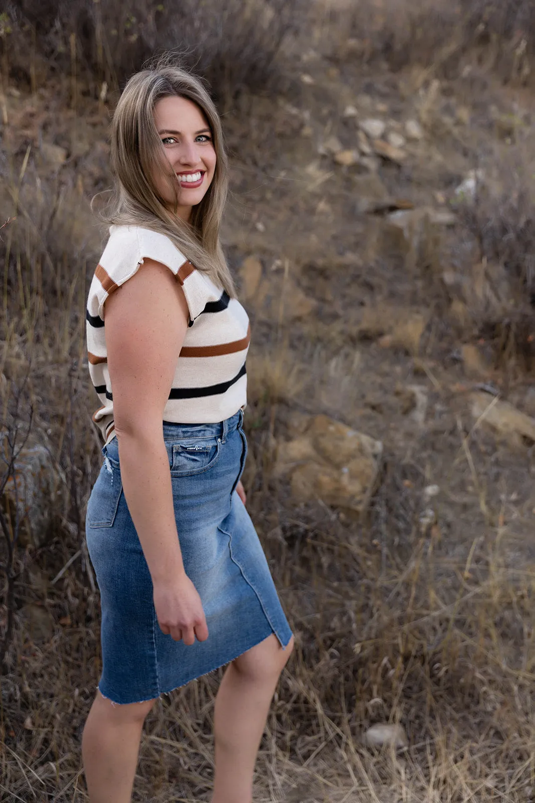Lauren Short Sleeved Striped Knit Top