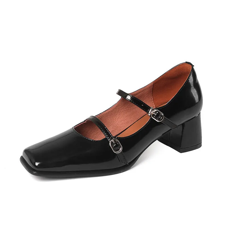 Leather square shoes for women