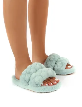 Minky Mint Fluffy Double Strap Slippers