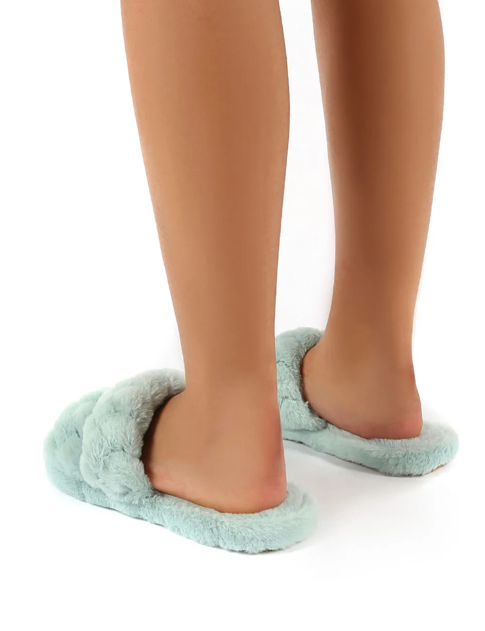 Minky Mint Fluffy Double Strap Slippers