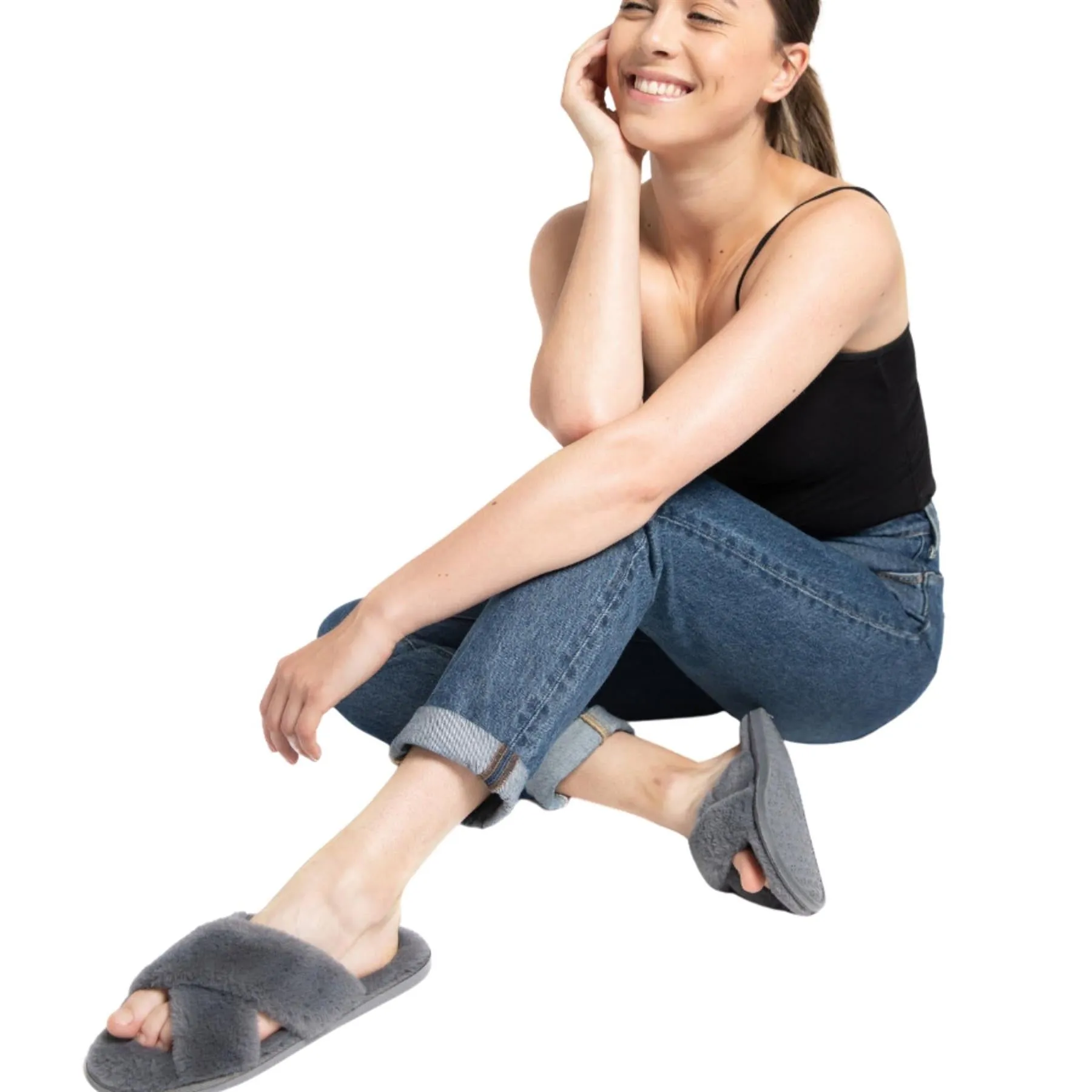 Miss Sparrow Faux Fur Cross Over Slippers