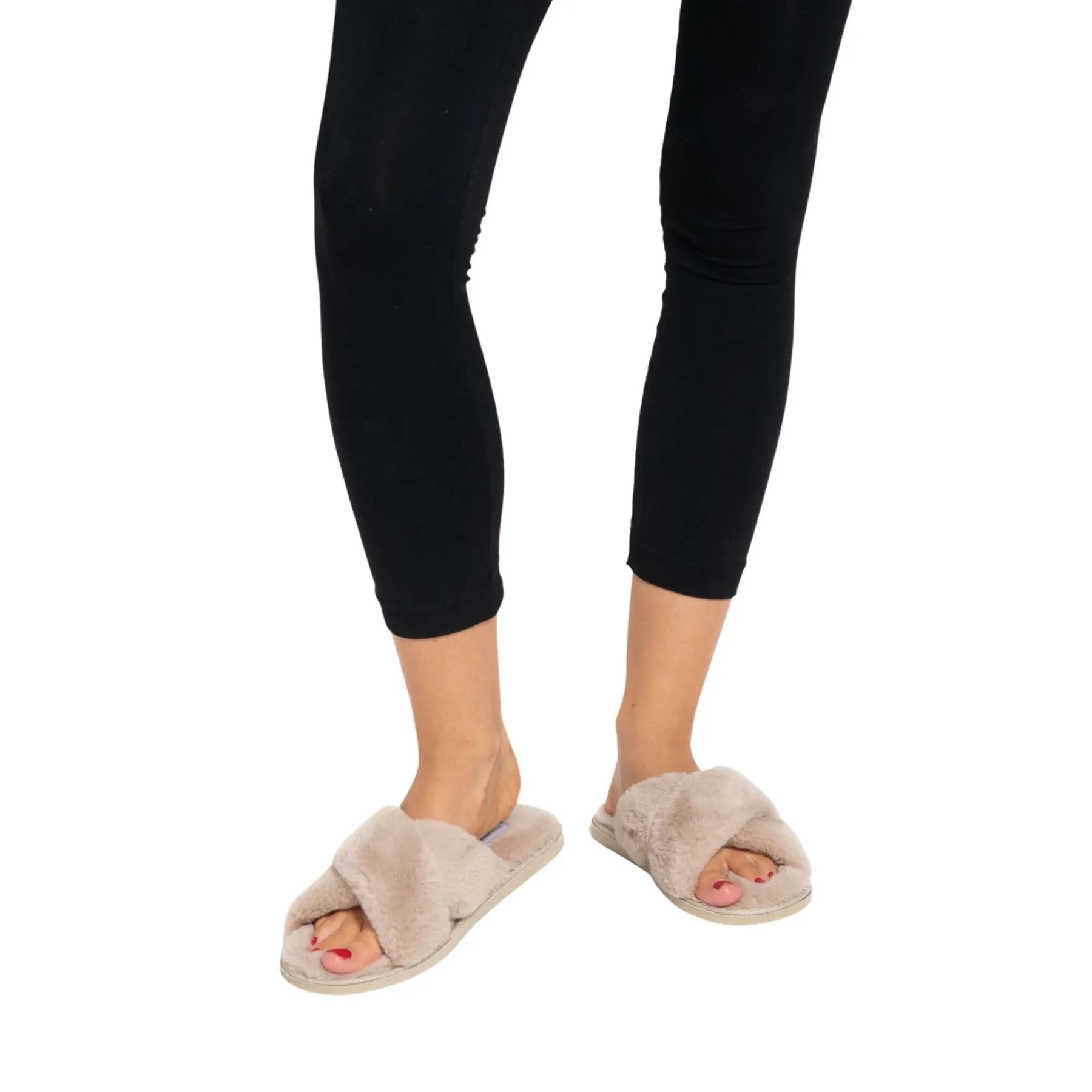Miss Sparrow Faux Fur Cross Over Slippers