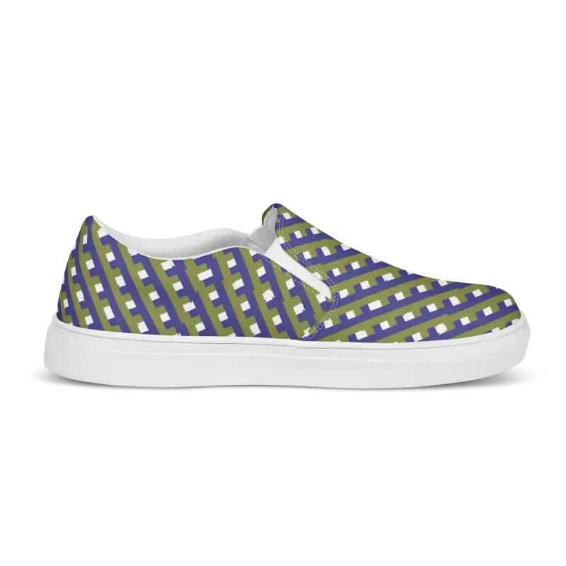 Purple Check Canvas Shoes Women Slip