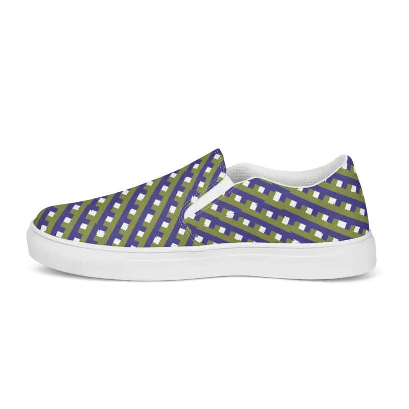 Purple Check Canvas Shoes Women Slip