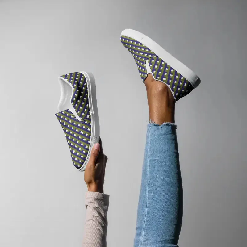 Purple Check Canvas Shoes Women Slip