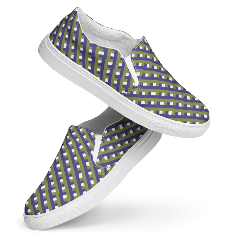 Purple Check Canvas Shoes Women Slip