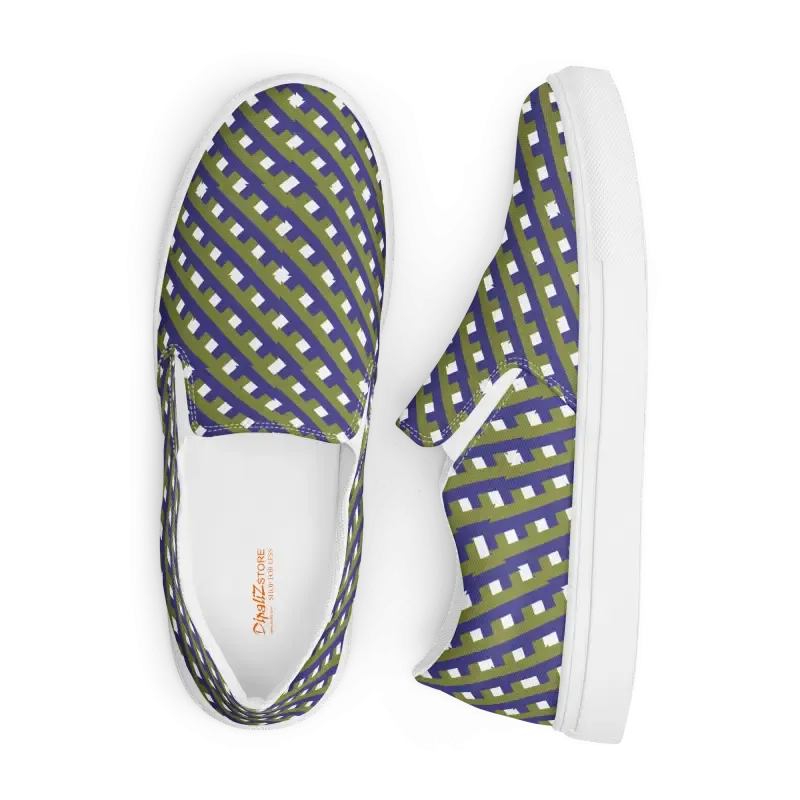 Purple Check Canvas Shoes Women Slip