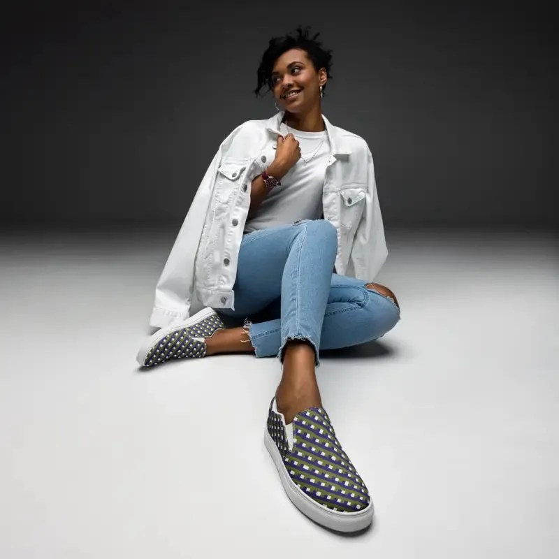 Purple Check Canvas Shoes Women Slip