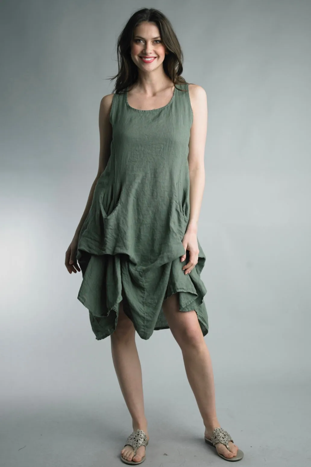 Unique Pocket Pickup Linen Dress