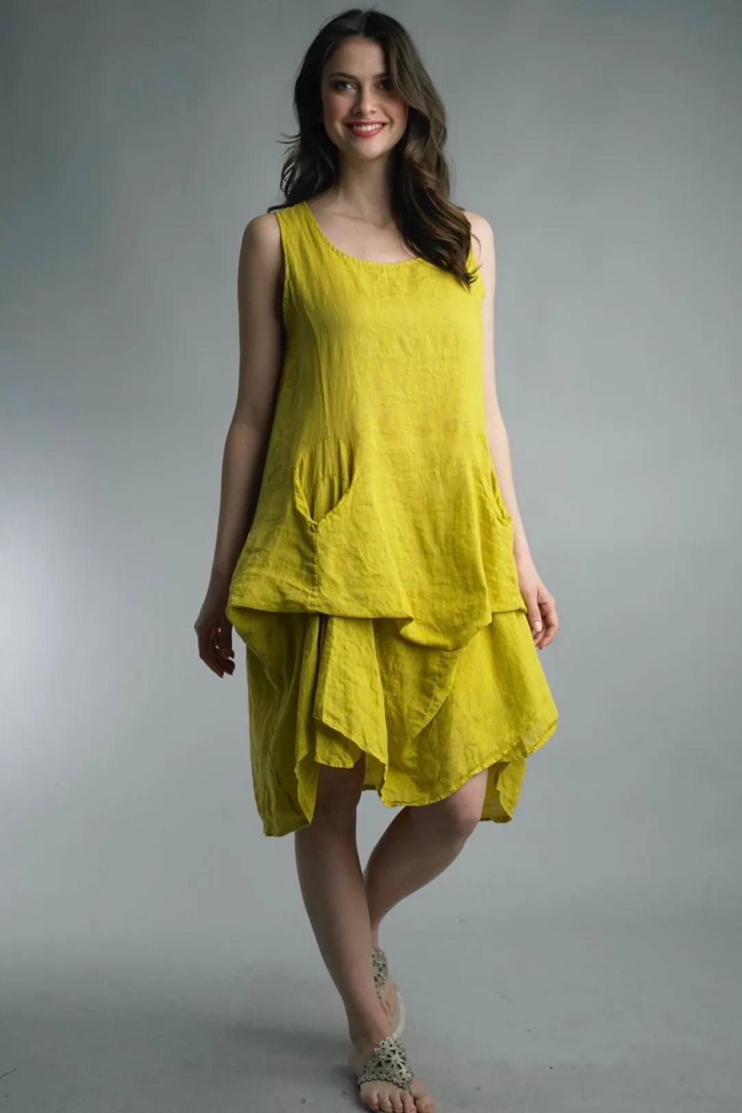 Unique Pocket Pickup Linen Dress