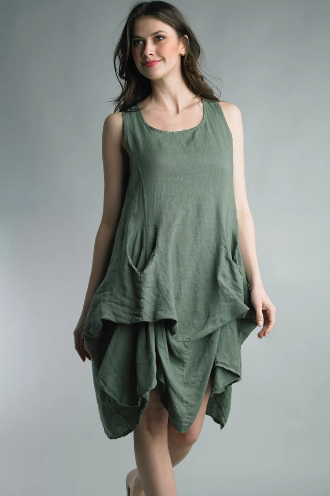 Unique Pocket Pickup Linen Dress
