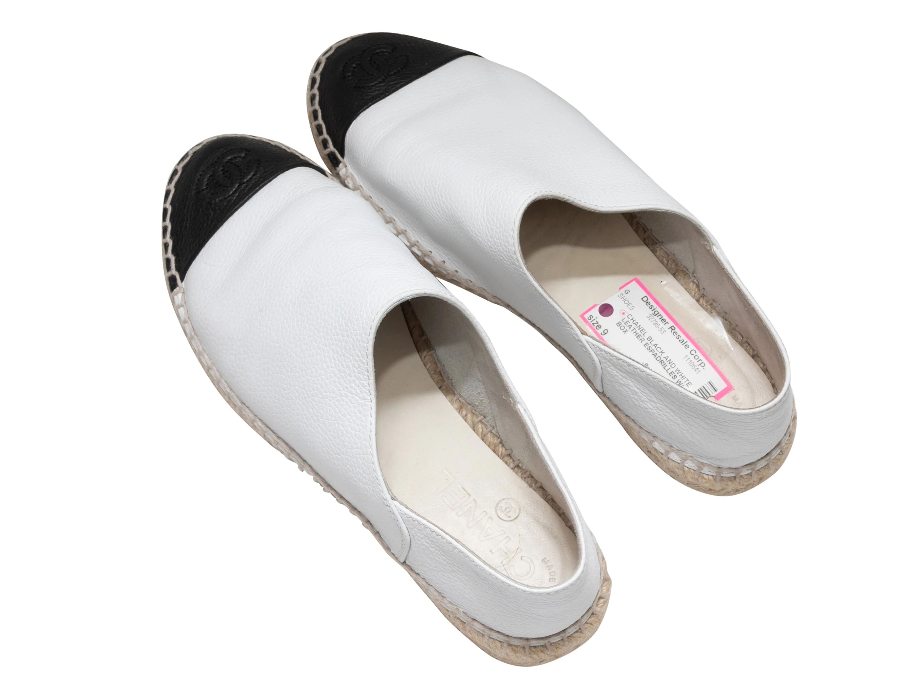 White & Black Chanel Cap-Toe Espadrille Flats Size 39