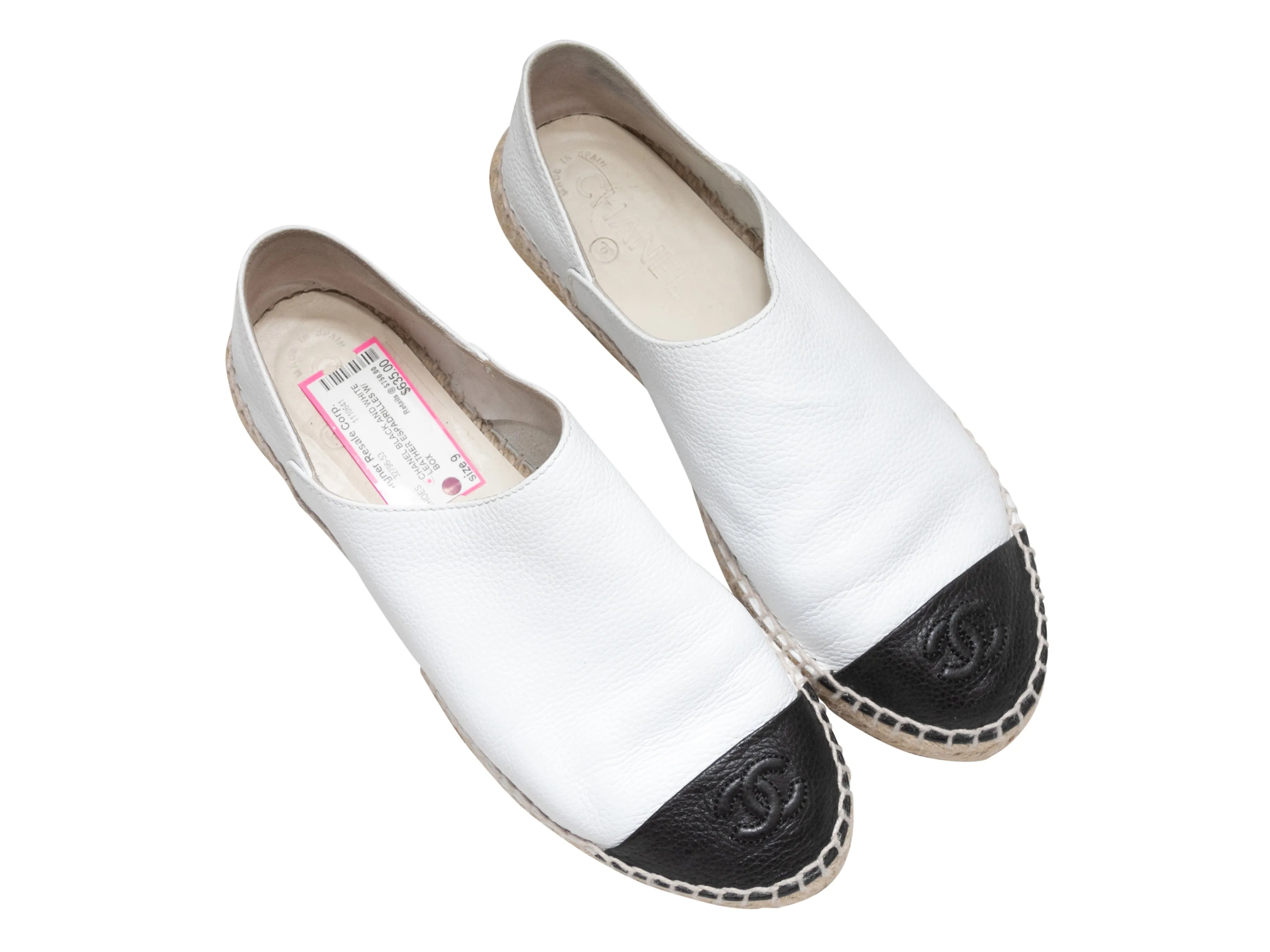 White & Black Chanel Cap-Toe Espadrille Flats Size 39