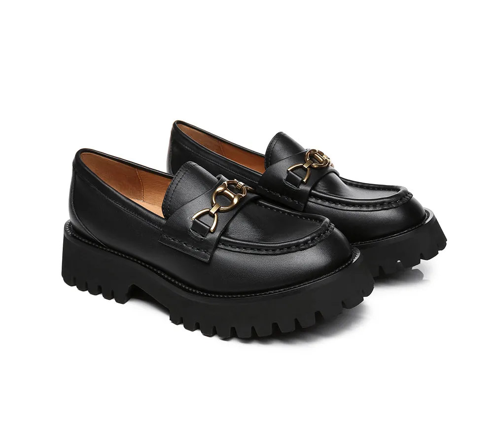 Women Chunky Platform Flats Gold Buckle Casual Loafers Patty