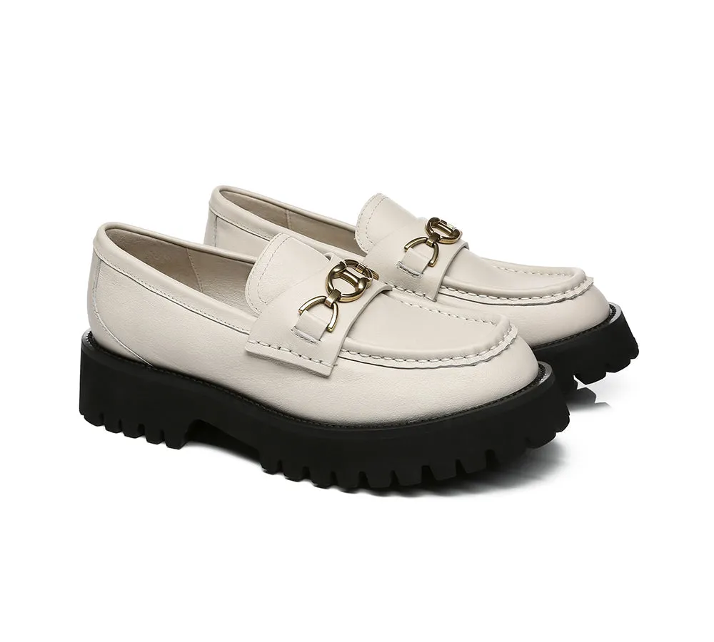 Women Chunky Platform Flats Gold Buckle Casual Loafers Patty