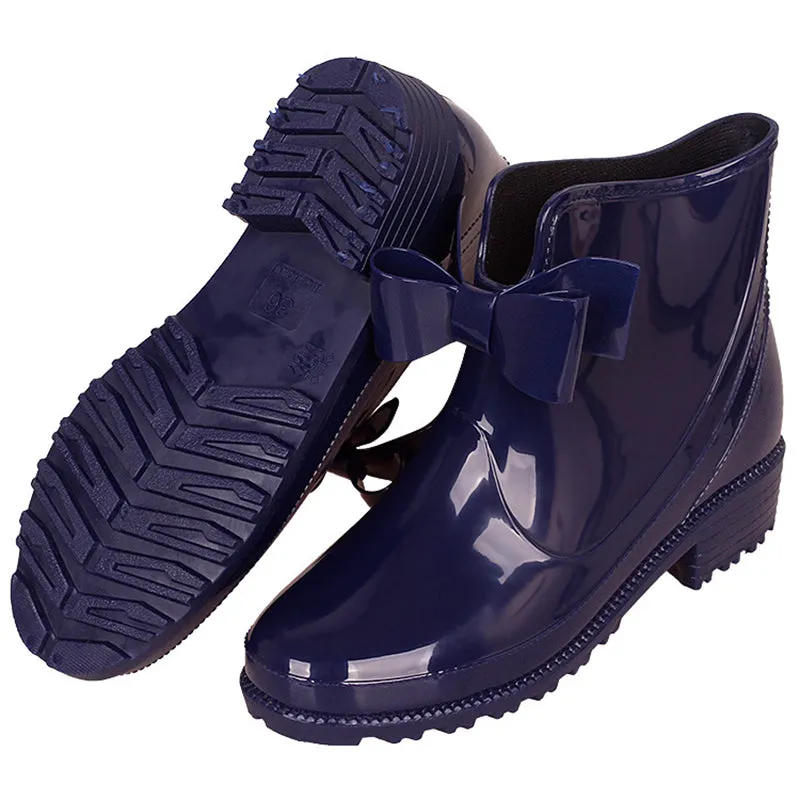 Women‘s fashion bowknot ankle high antiskid rain boots