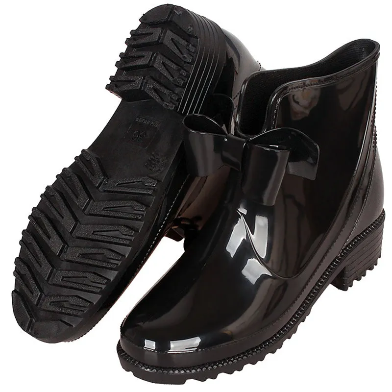 Women‘s fashion bowknot ankle high antiskid rain boots