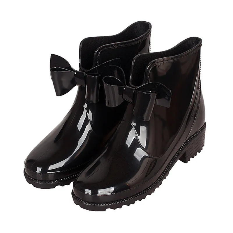 Women‘s fashion bowknot ankle high antiskid rain boots