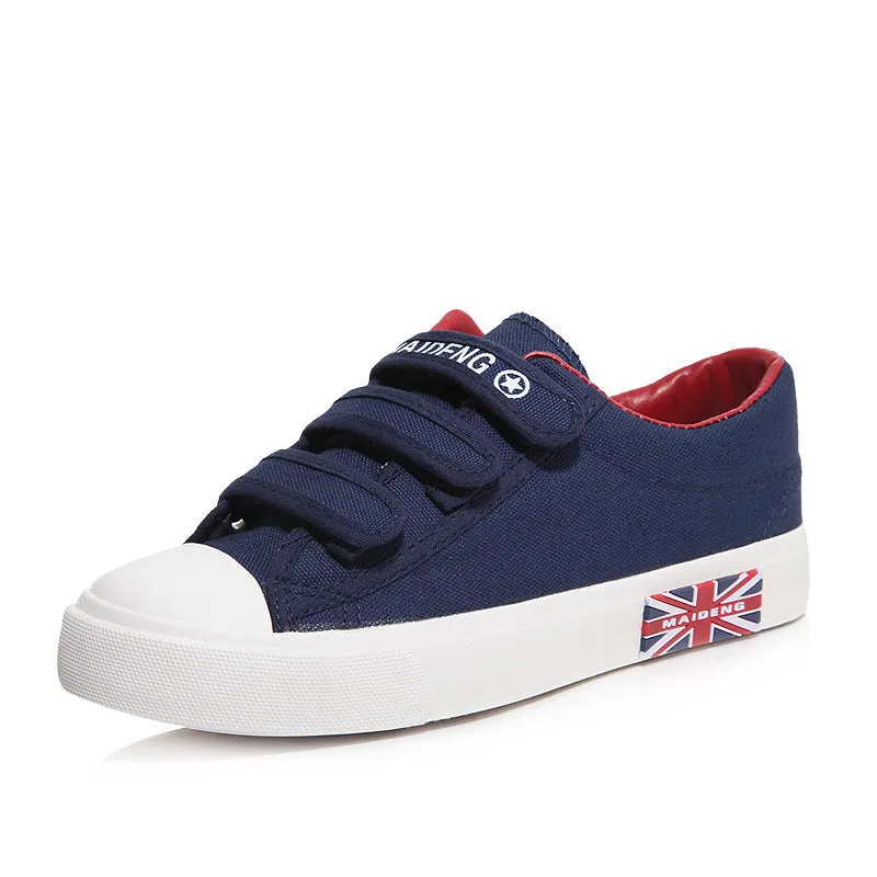 xakxx Large Wholesale Low-Top Velcro Women's Canvas Shoes Flat Solid Color Student Shoes Couple Union Flag Fashionable Ladies Shoes